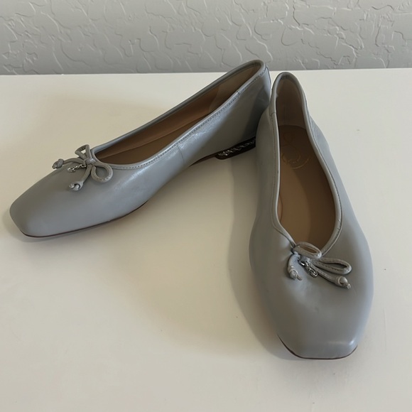 Sam Edelman Meadow Slip On Gray Leather Ballet Flats with Silver Chain Detail 9 - Picture 7 of 9